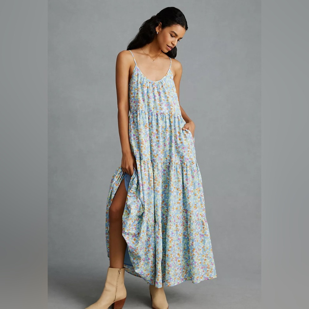 Roller Rabbit 100% Cotton Blue Floral Maxi Dakota Lined Dress